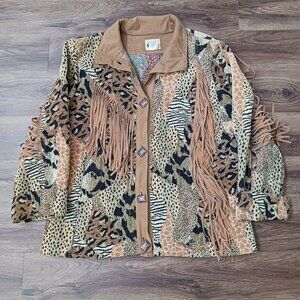 Vintage 80s Western Collection Animal Print Women S Jacket Fringe Tapestry Rodeo